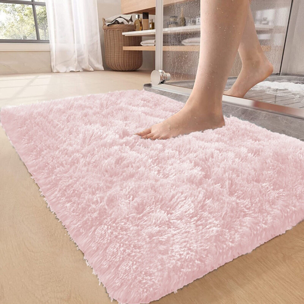 (50cm x 80 cm OR 1 ft 6 in x 2 ft 6 in Bath Mat/ Door Mat, Pink- Shaggy Rugs) Non-Slip Rugs Shaggy Rug Living Room Carpet Runner