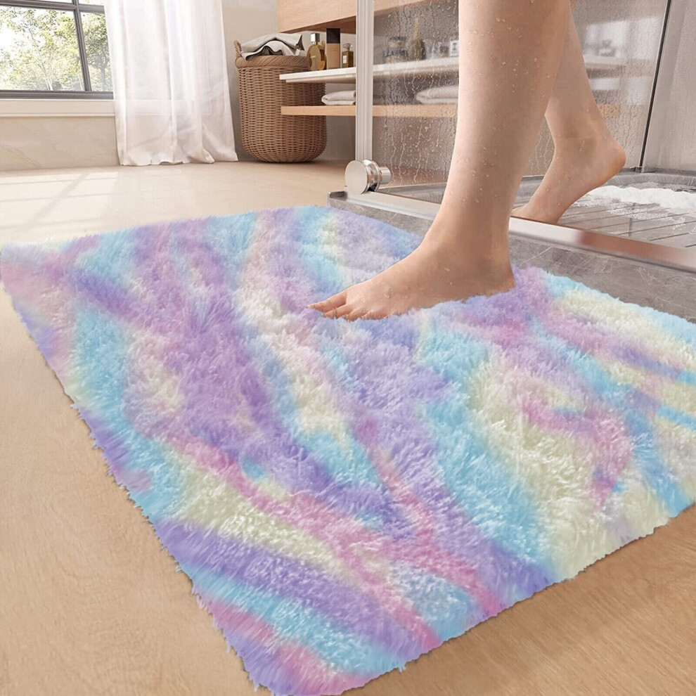 (50cm x 80 cm OR 1 ft 6 in x 2 ft 6 in Bath Mat/ Door Mat, Rainbow- Shaggy Rugs) Non-Slip Rugs Shaggy Rug Living Room Carpet Runner