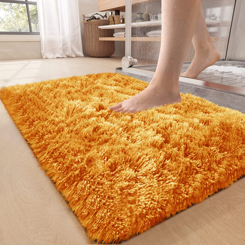 (50cm x 80 cm OR 1 ft 6 in x 2 ft 6 in Bath Mat/ Door Mat, Yellow/ Ochre- Shaggy Rugs) Non-Slip Rugs Shaggy Rug Living Room Carpet Runner