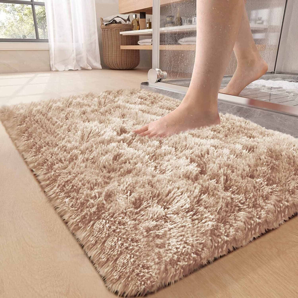 (50cm x 80 cm OR 1 ft 6 in x 2 ft 6 in Bath Mat/ Door Mat, Beige- Shaggy Rugs) Non-Slip Rugs Shaggy Rug Living Room Carpet Runner