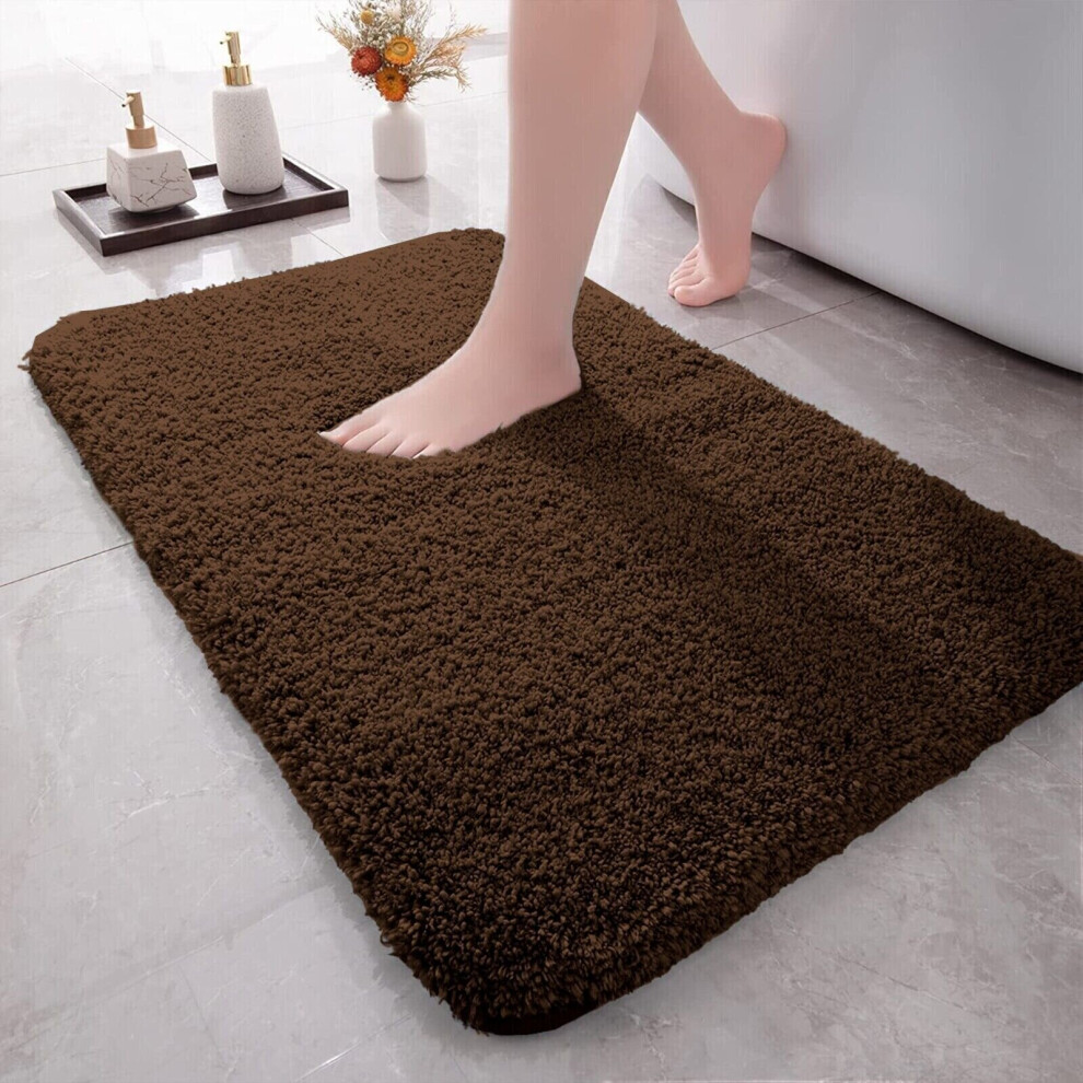 (50cm x 80 cm OR 1 ft 6 in x 2 ft 6 in Bath Mat/ Door Mat, Brown- Shaggy Rugs) Non-Slip Rugs Shaggy Rug Living Room Carpet Runner