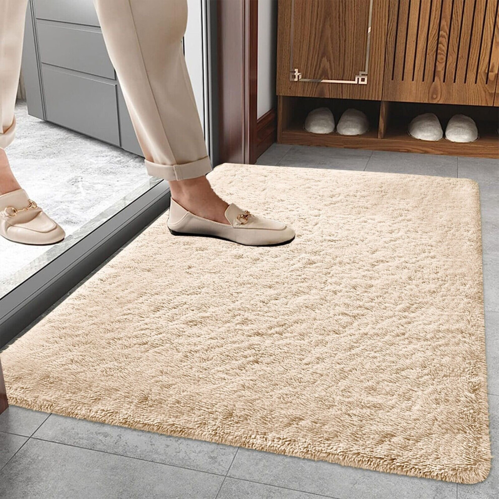 (60cm x 110cm OR 2ft x 3ft 7" Large Mat Size, Beige- Shaggy Rugs) Modern Living Room Rugs Shaggy Fluffy Bedroom Soft Carpets Runner Indoor Outdoor Rug-image-OPC-PCBHGBM-NEW
