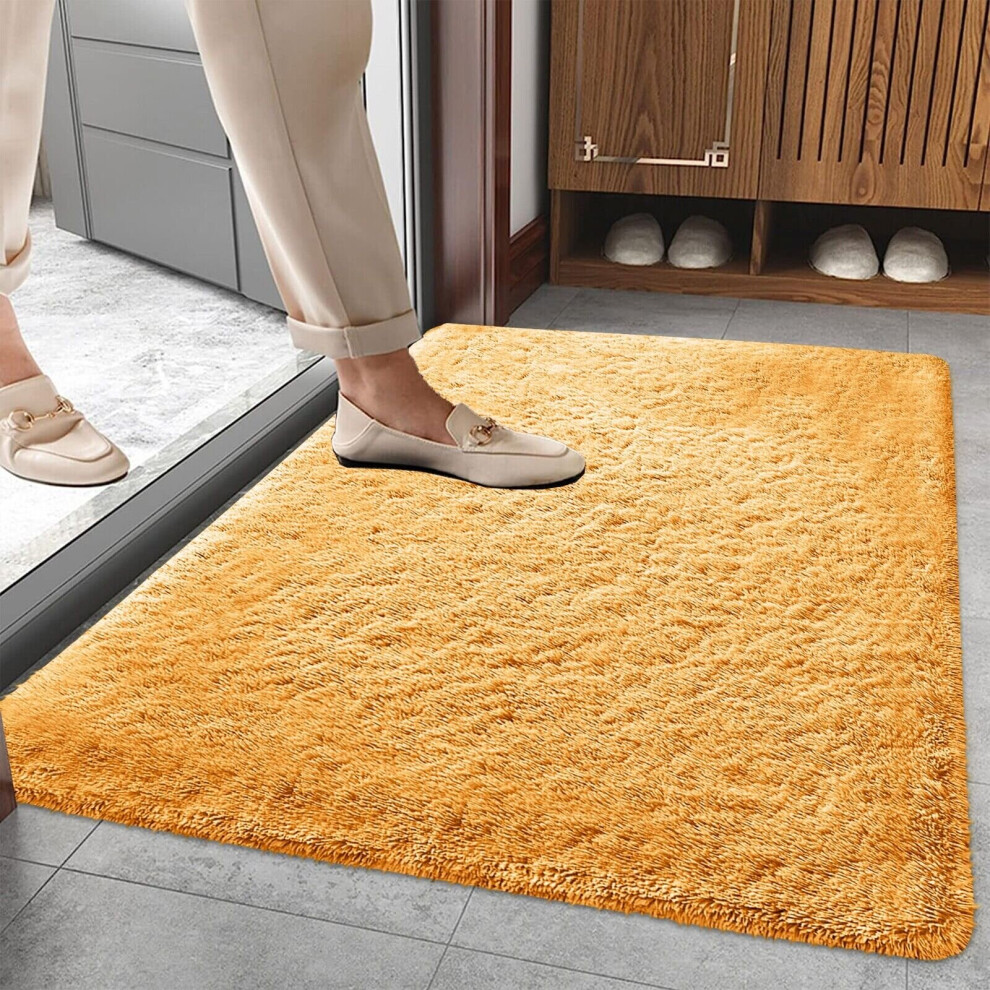 (60cm x 110cm OR 2ft x 3ft 7" Large Mat Size, Yellow/ Ochre- Shaggy Rugs) Non-Slip Rugs Shaggy Rug Living Room Carpet Runner