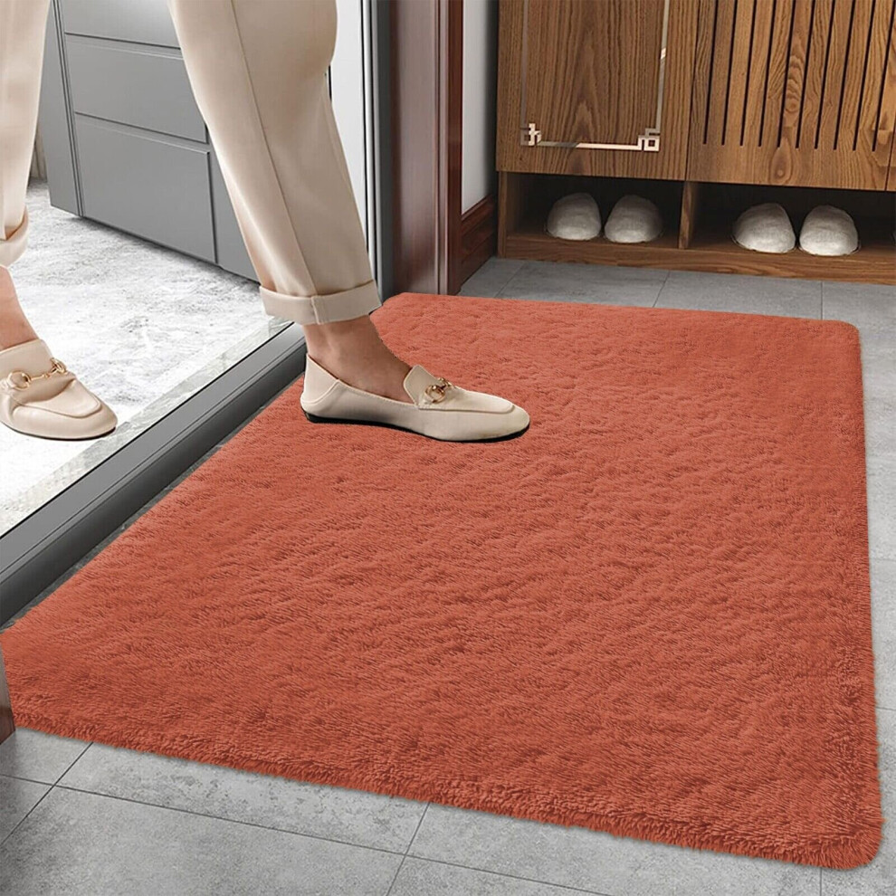 (60cm x 110cm OR 2ft x 3ft 7" Large Mat Size, Rust/ Orange- Shaggy Rugs) Non-Slip Rugs Shaggy Rug Living Room Carpet Runner