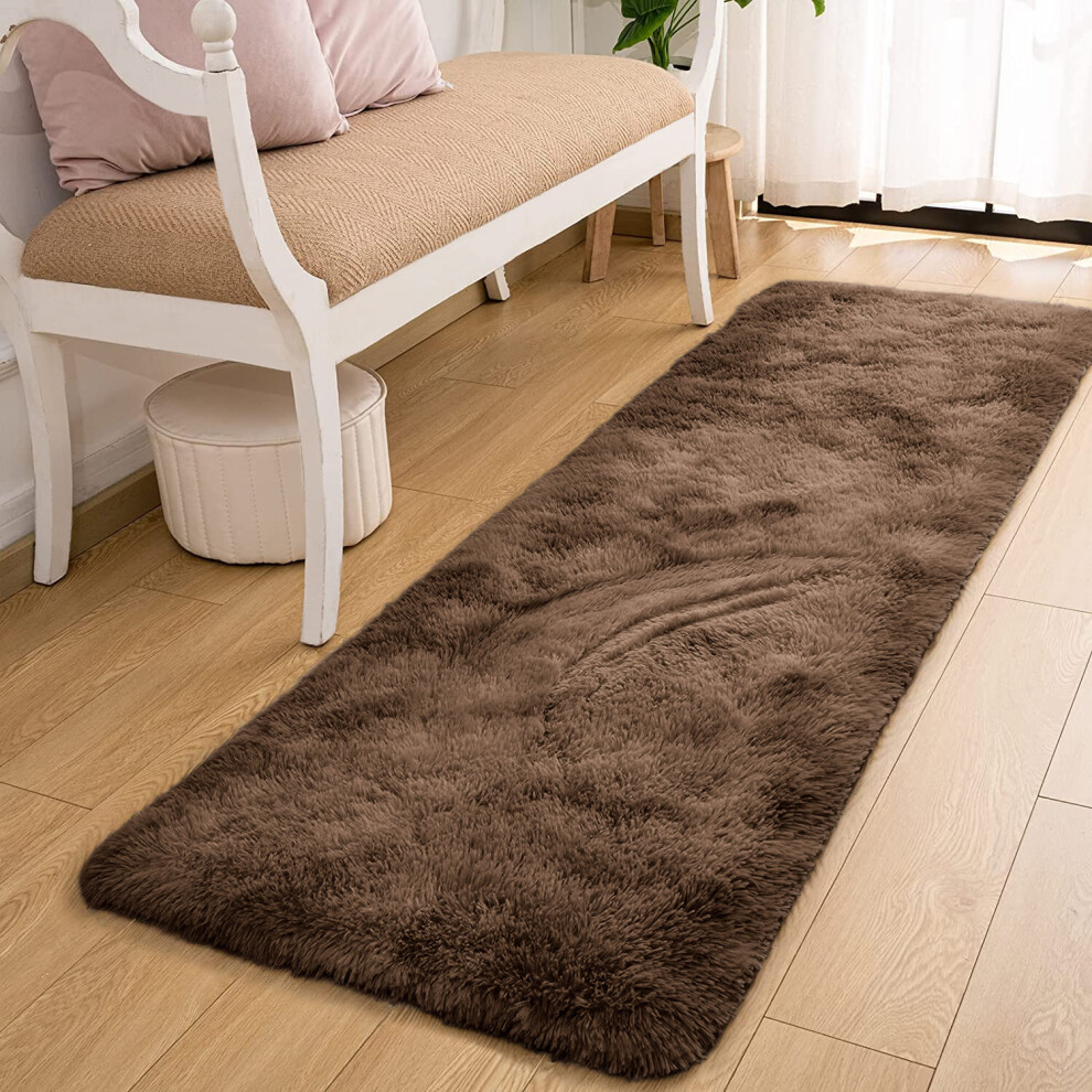 (60cm x 220cm OR 2ft x 7ft 3"- Runner, Brown- Shaggy Rugs) Non-Slip Rugs Shaggy Rug Living Room Carpet Runner