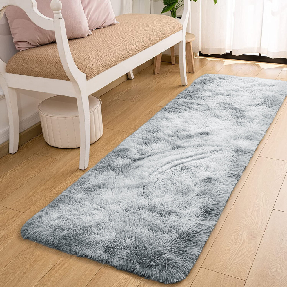 (60cm x 220cm OR 2ft x 7ft 3"- Runner, Silver/ Grey- Shaggy Rugs) Modern Living Room Rugs Shaggy Fluffy Bedroom Soft Carpets Runner Indoor Outdoor Rug Floor Mats