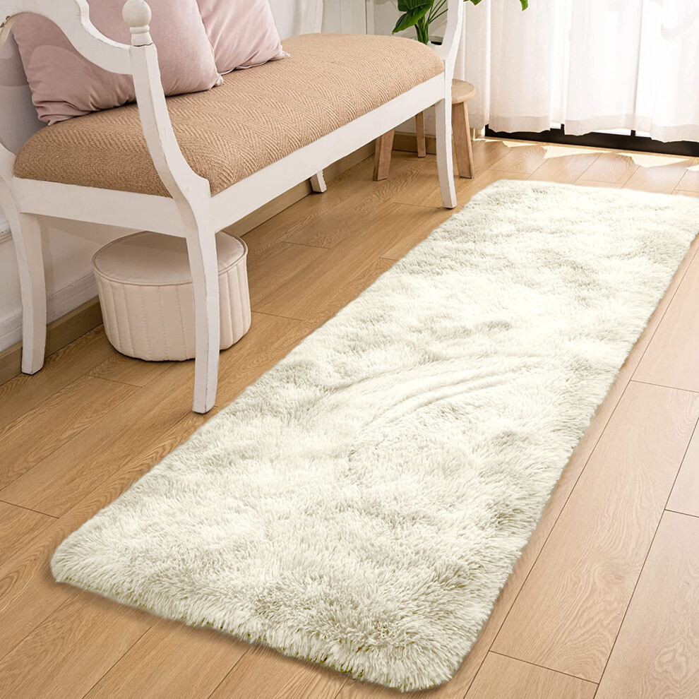 (80cm x 300 cm OR 2 ft 6 in x 10 ft- Exrta Large Runner, Cream- Shaggy Rugs) Non-Slip Rugs Shaggy Rug Living Room Carpet Runner