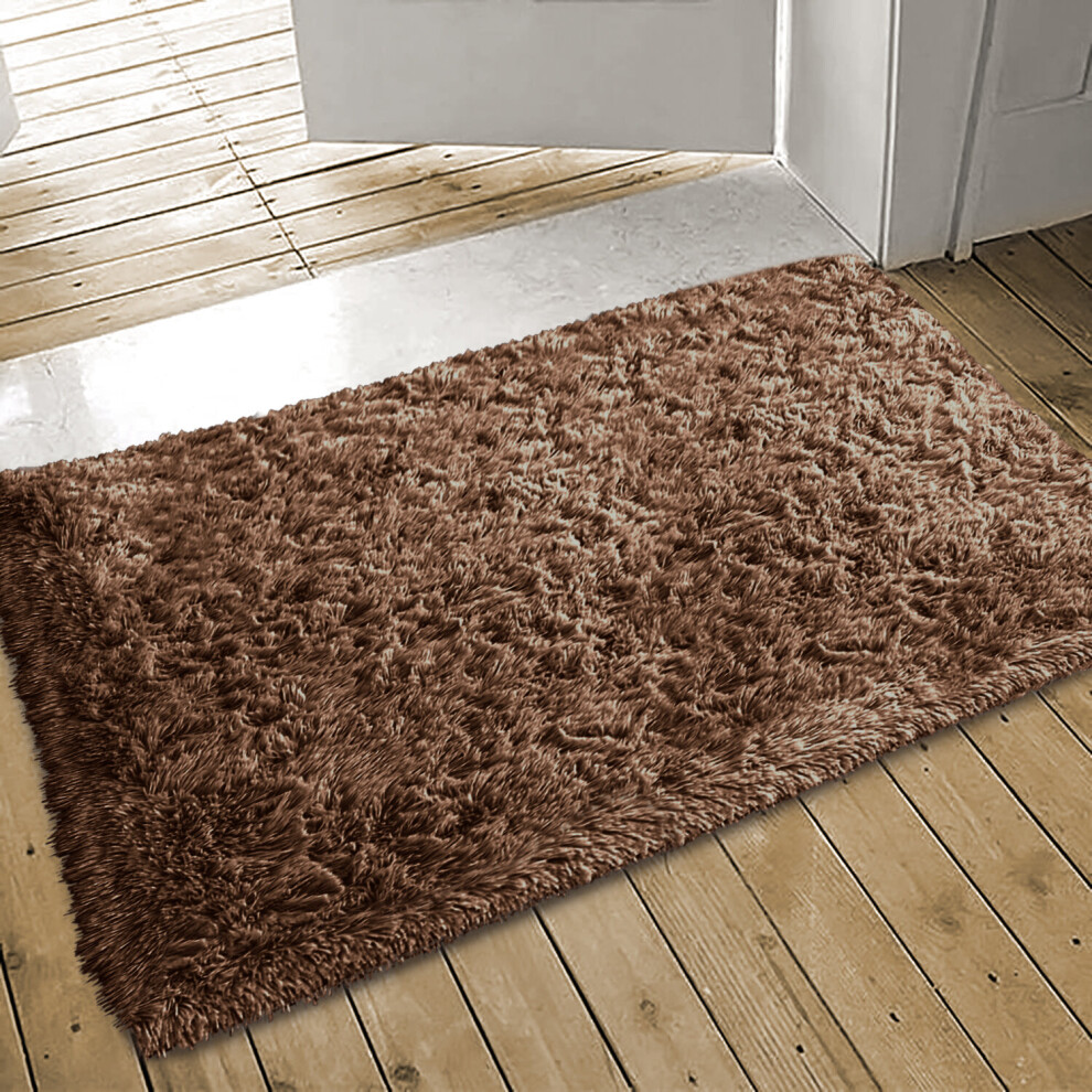 (60cm x 110cm OR 2ft x 3ft 7" Large Mat Size, Brown- Shaggy Rugs) Non-Slip Rugs Shaggy Rug Living Room Carpet Runner