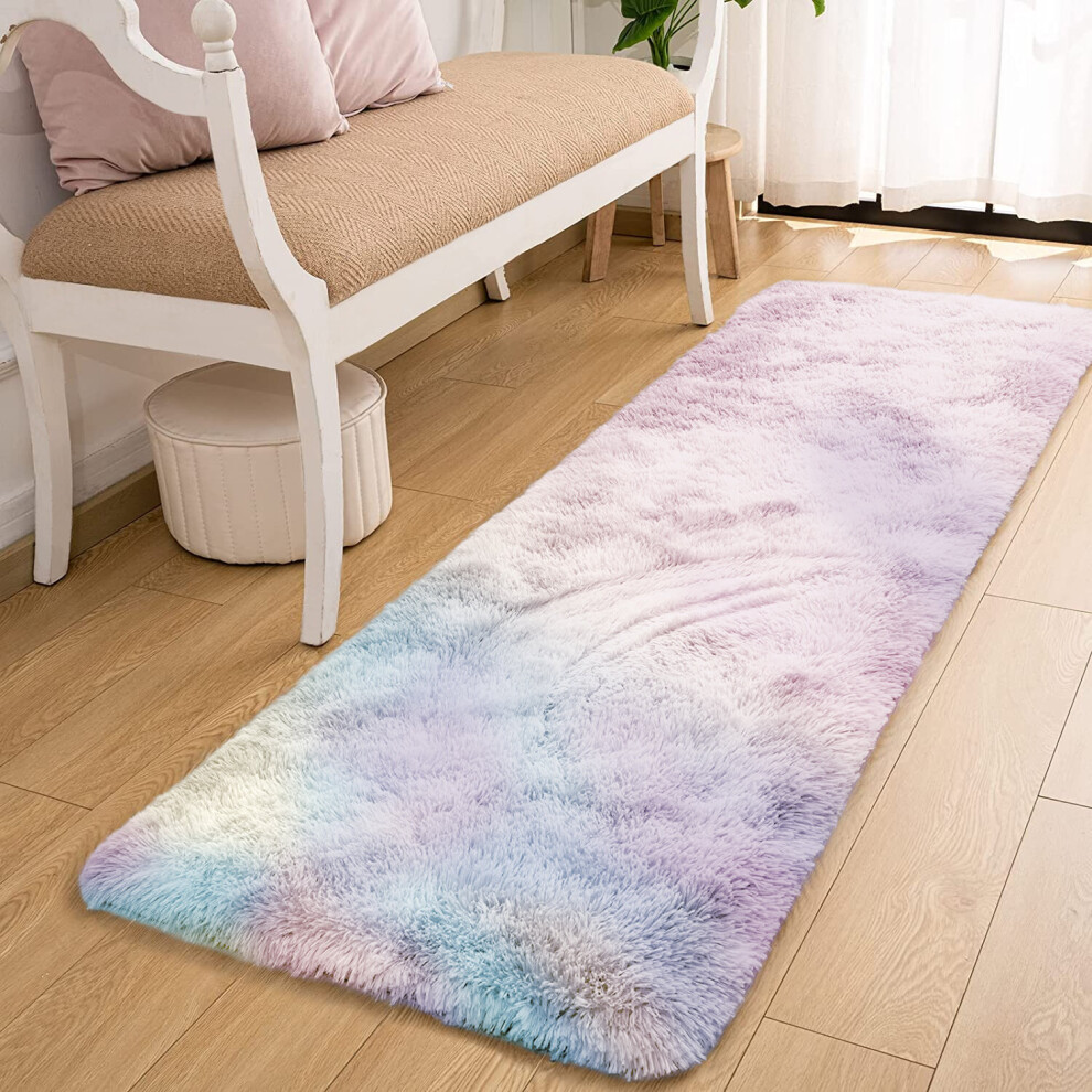 (60cm x 220cm OR 2ft x 7ft 3"- Runner, Rainbow- Shaggy Rugs) Non-Slip Rugs Shaggy Rug Living Room Carpet Runner