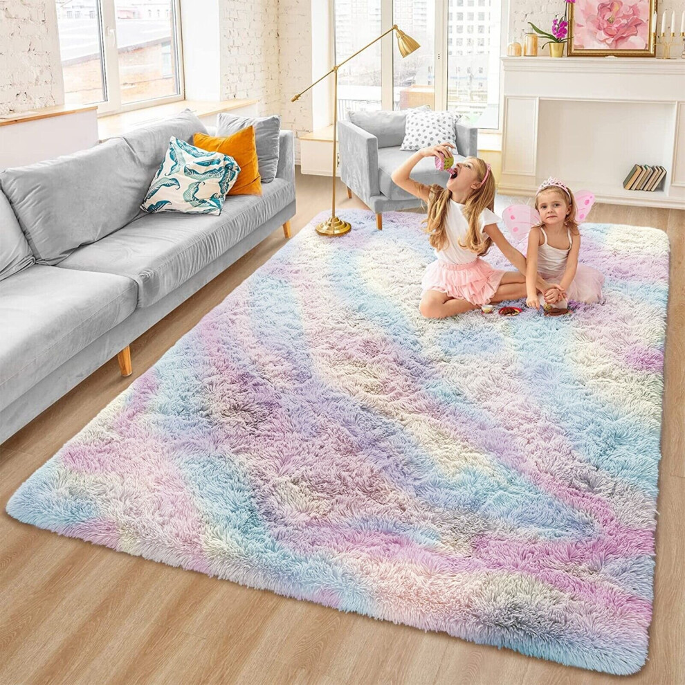 (120cm x 170cm OR 4ft x 5ft 6"- Small Area Rug, Rainbow- Shaggy Rugs) Non-Slip Rugs Shaggy Rug Living Room Carpet Runner