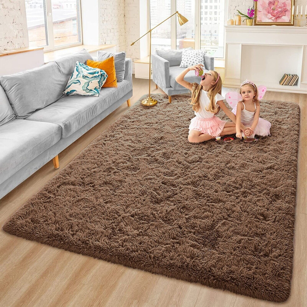 (120cm x 170cm OR 4ft x 5ft 6"- Small Area Rug, Brown- Shaggy Rugs) Non-Slip Rugs Shaggy Rug Living Room Carpet Runner