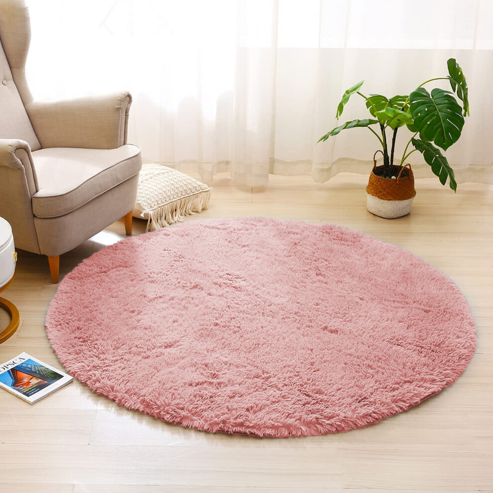 (120cm x 120cm OR 4ft x 4ft- Round Rug, Pink- Shaggy Rugs) Non-Slip Rugs Shaggy Rug Living Room Carpet Runner