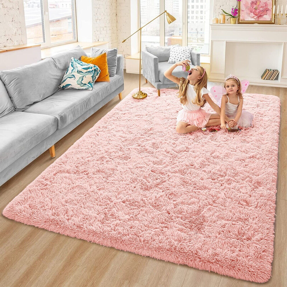 (160cm x 230cm OR 5ft 3" x 7ft 6"- Large Area Rug, Pink- Shaggy Rugs) Non-Slip Rugs Shaggy Rug Living Room Carpet Runner