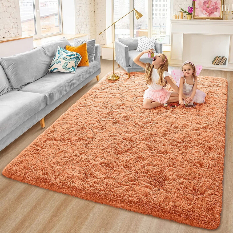 (200cm x 290cm OR 6ft 7" x 9ft 6"- Large Area Rug, Rust/ Orange- Shaggy Rugs) Non-Slip Rugs Shaggy Rug Living Room Carpet Runner