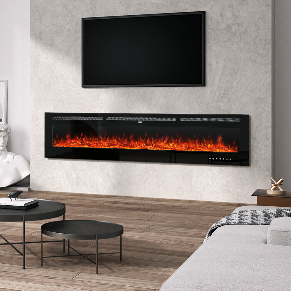 Living And Home (80 Inch) Recessed Electric Fireplace Insert Led Flame Fire Black