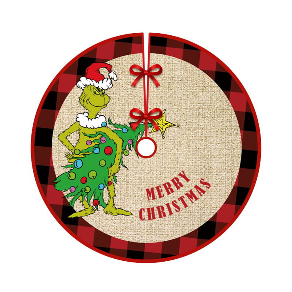 (C) Christmas Tree Skirt Grinch's Xmas Carpet Cover Party Home Holiday Decorations