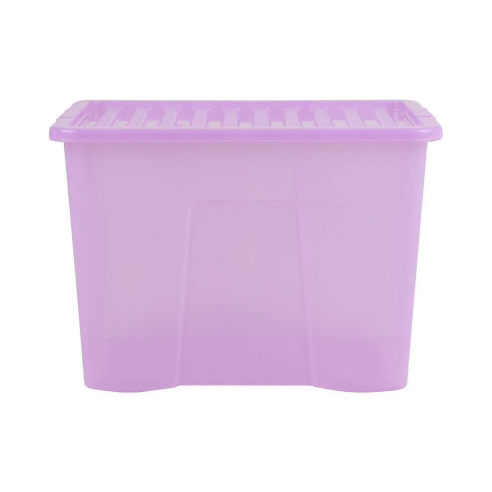 Wham Crystal 80 Liter Plastic Storage Box With Lid 60 X 40 X 42 Cm - Tint Lilac