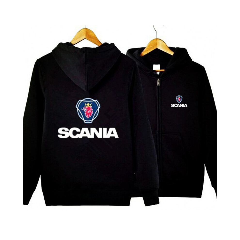 (Black, 2XL) Scania Printed Men Winter Fleece Hoodie Coat Thicken Jacket Tops Sweatshirt