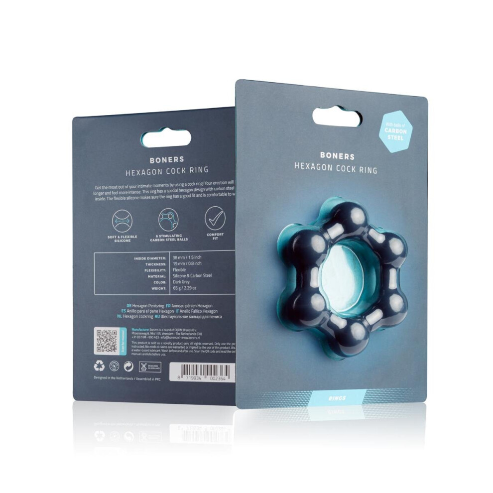 Boners Grey Hexagon Cock Ring | Thick Silicone Carbon Steelpenis Increased Stamina