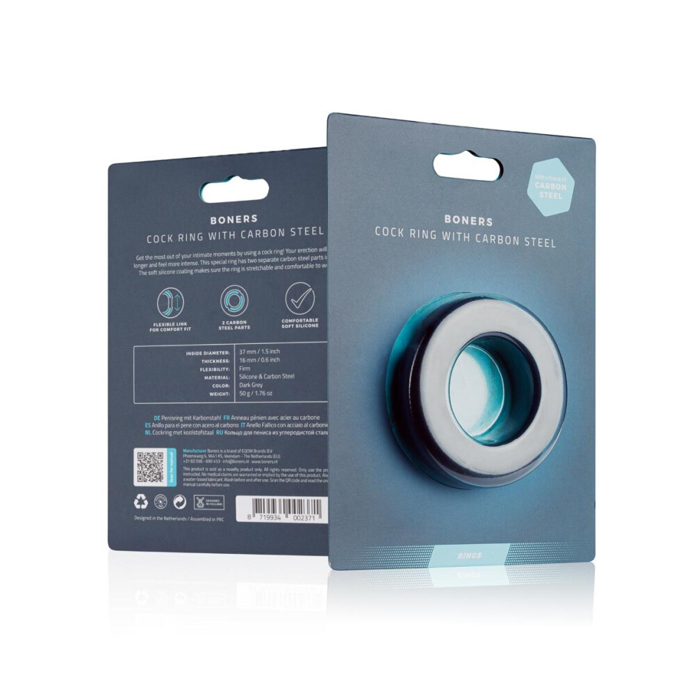 Boners Grey Carbon Steel Cock Ring | Thick Silicone Penis Increased Stamina