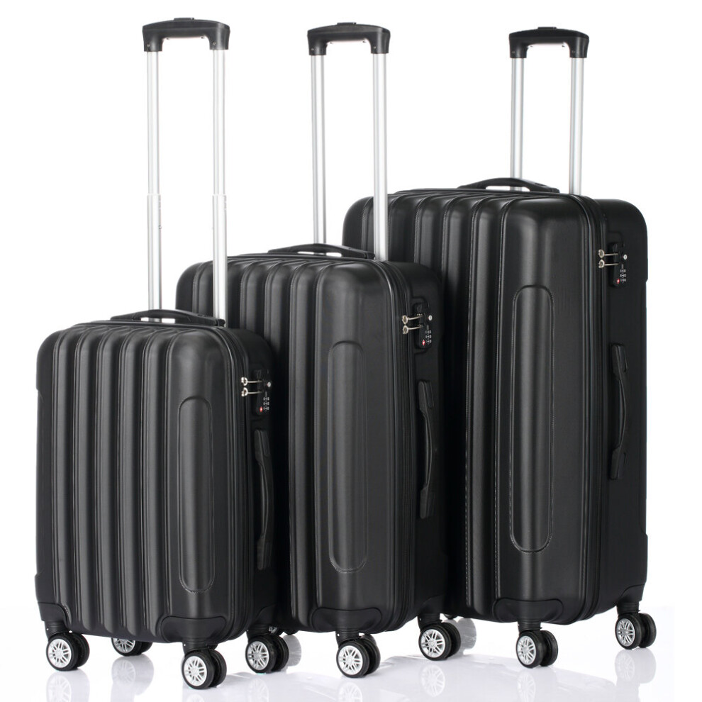 3pcs Multi Texture Hard Shell PP Suitcase Classic Collection Traveling Storage Suitcase Black