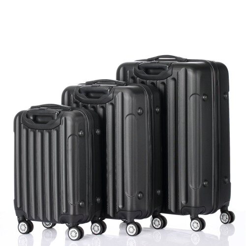 3pcs Multi Texture Hard Shell PP Suitcase Classic Collection Traveling Storage Suitcase Black 1