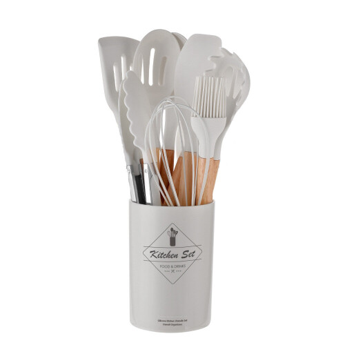 (Cream) Non-Stick Silicone Cooking Kitchen Utensils Set
