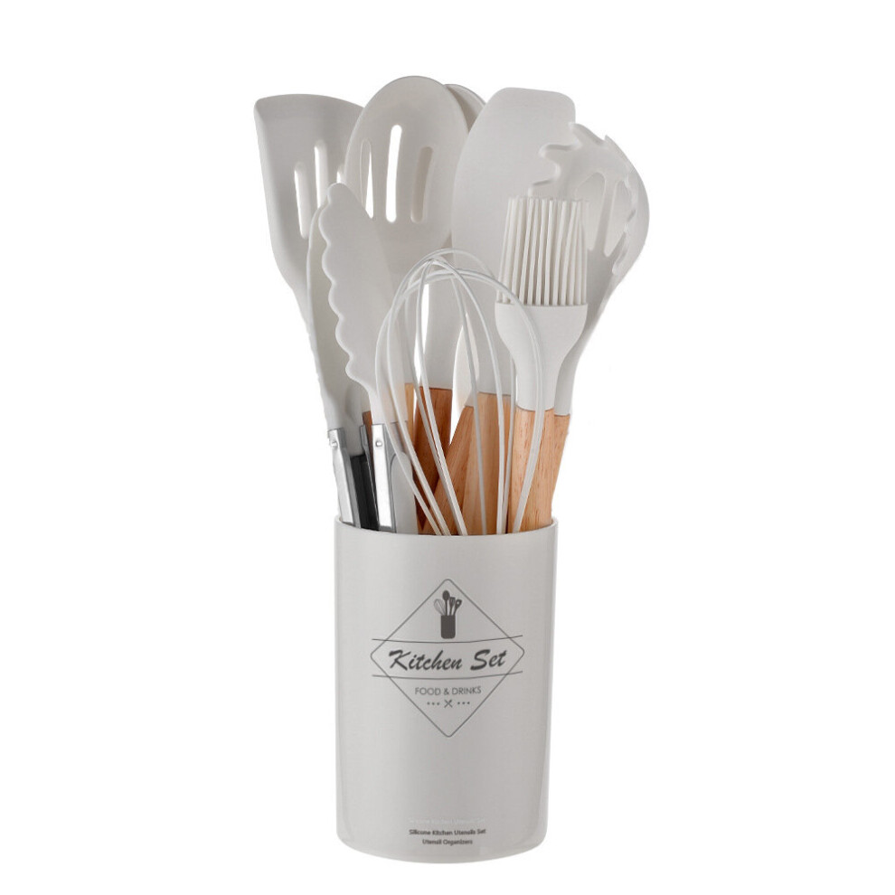 (Cream) Non-Stick Silicone Cooking Kitchen Utensils Set