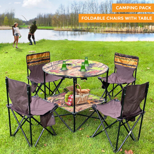 Camping Table and Chair Set 5 Piece Outdoor Beach Picnic Furniture Fishing Cup