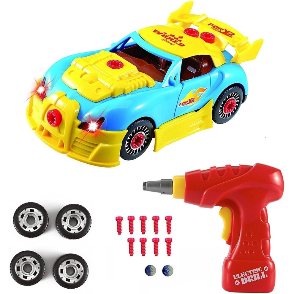 Bonxaif Construction Toy Take Apart Toys Car Racing, 30 Pieces, Build Your Own Car Kit With Electric Drill Tools, Best Gift Present