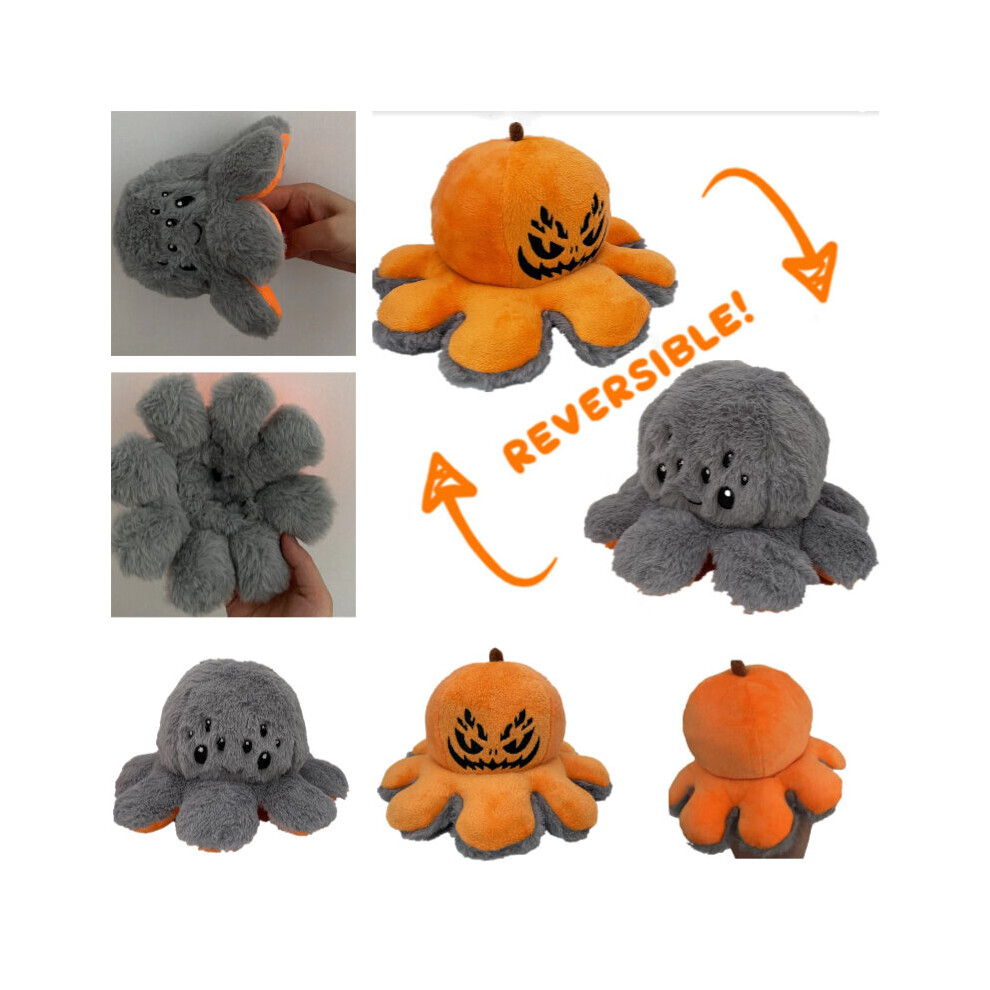 Reversible Pumpkin Octopus Doll Plush Toy Pillow Halloween Kid Gift Home Decor