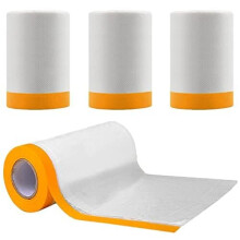 5 Pack Dust Sheets Roll, Plastic Painting Drop Film, Dust-Proof & Waterproof Pre-Taped Masking Film Self-Adhesive Tape for Furniture Covering, White