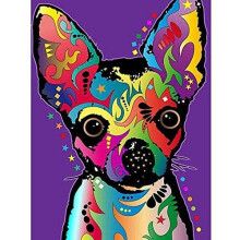 Diy Oil Painting Paint By Numbers Kits For Adults Kids Beginner Seniors With Brushes And Acrylic Artwork, Abstract Art Colorful Chihuahua,40X50Cm