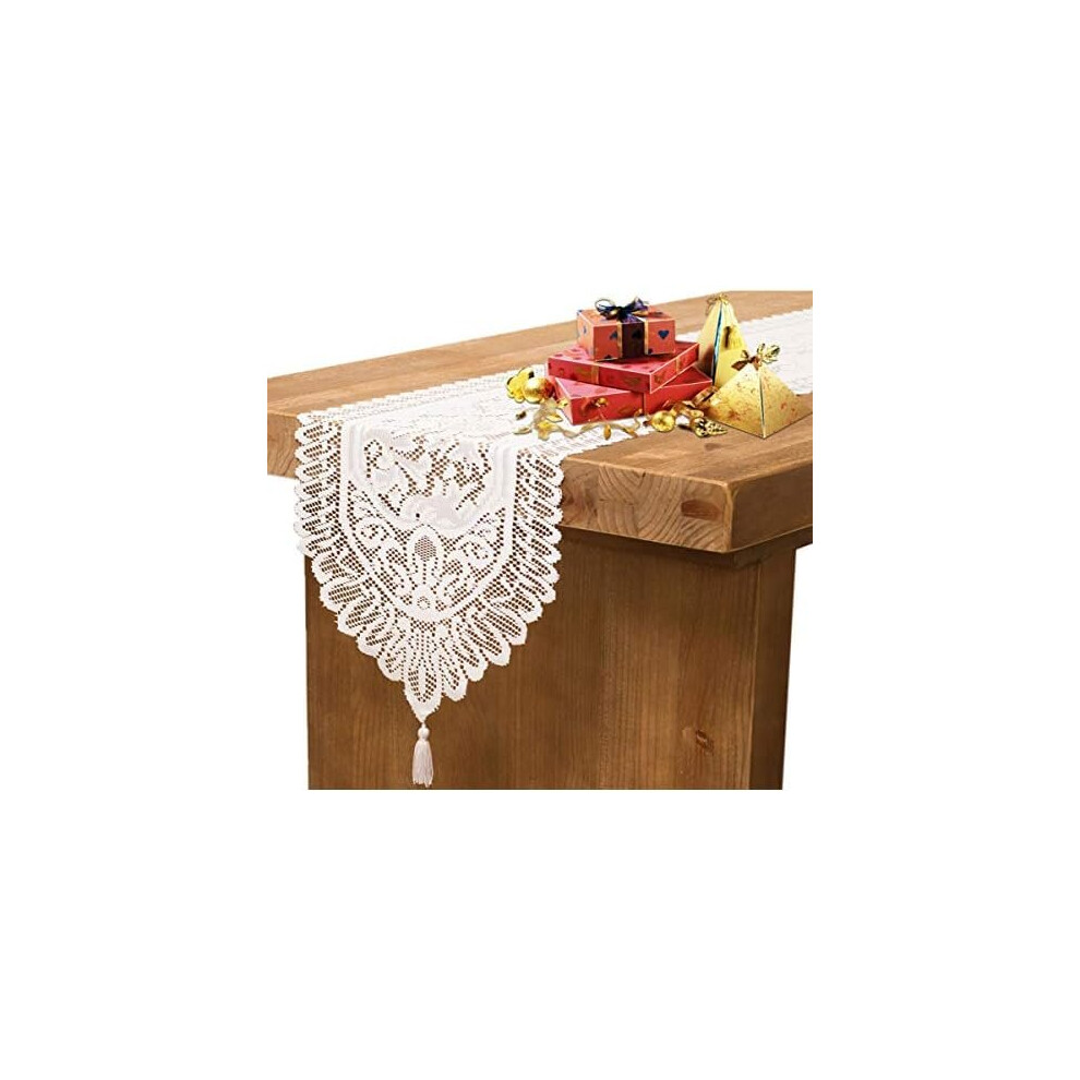 White 13" x 72" Holiday Embroidered Table Runner Lace Table Linens Decor with Tassel for Xmas Decorations Holiday Wedding Festival Party Table Decor-image-OPC-PCBJSVC-NEW