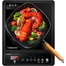 AMZCHEF Single Induction Hob, Portable Induction Hob, 10 Temperature Settings and Power levels from 300W to 2000W, 3-hour Timer