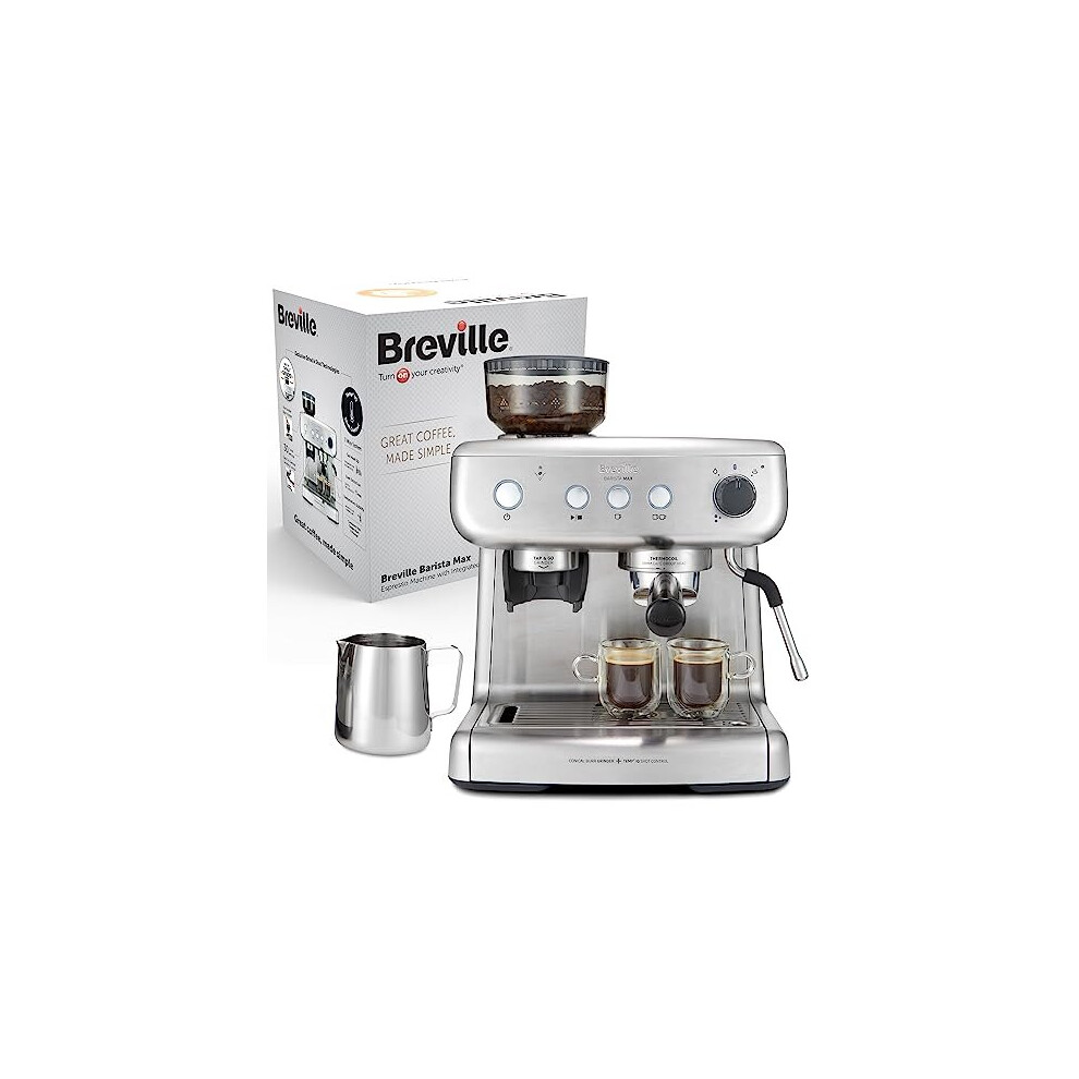 Breville Barista Max Espresso Machine | Latte & Cappuccino Coffee Maker with Integrated Bean Grinder & Steam Wand | Stainless Steel