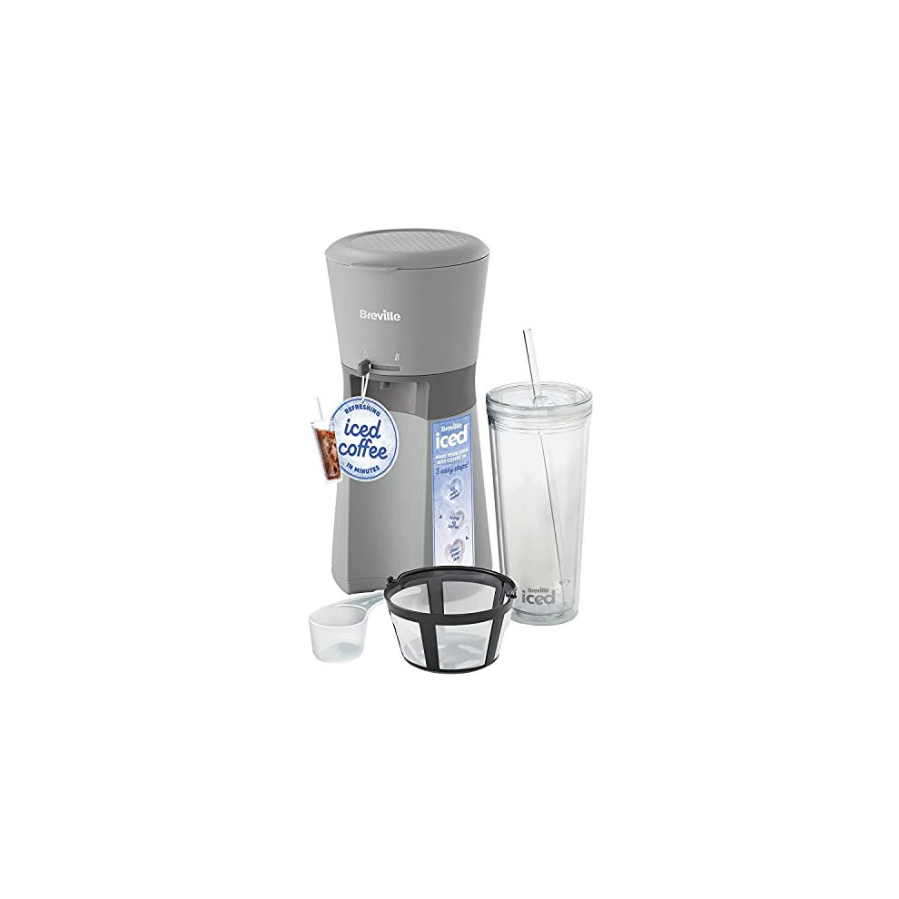Breville Iced Coffee Maker | Single Serve Iced Coffee Machine Plus Coffee Cup With Straw | Ready In Under 4 Minutes | Grey [Vcf155] Brown,Grey