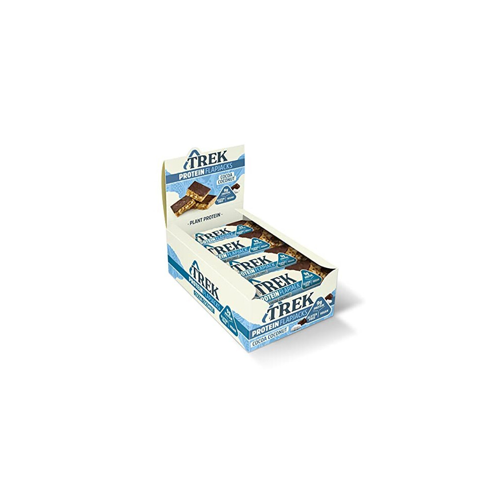 TREK High Protein Flapjack Cocoa Coconut - Gluten Free - Plant Based - Vegan Snack - 50g x 16 bars