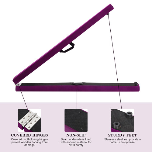 7FT 2.1M Folding Gymnastic Balance Beam Kids Training Beam Carrying 2