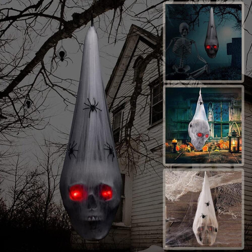 Halloween Animated Hanging Skulls Head Covered with Spider Webs 1