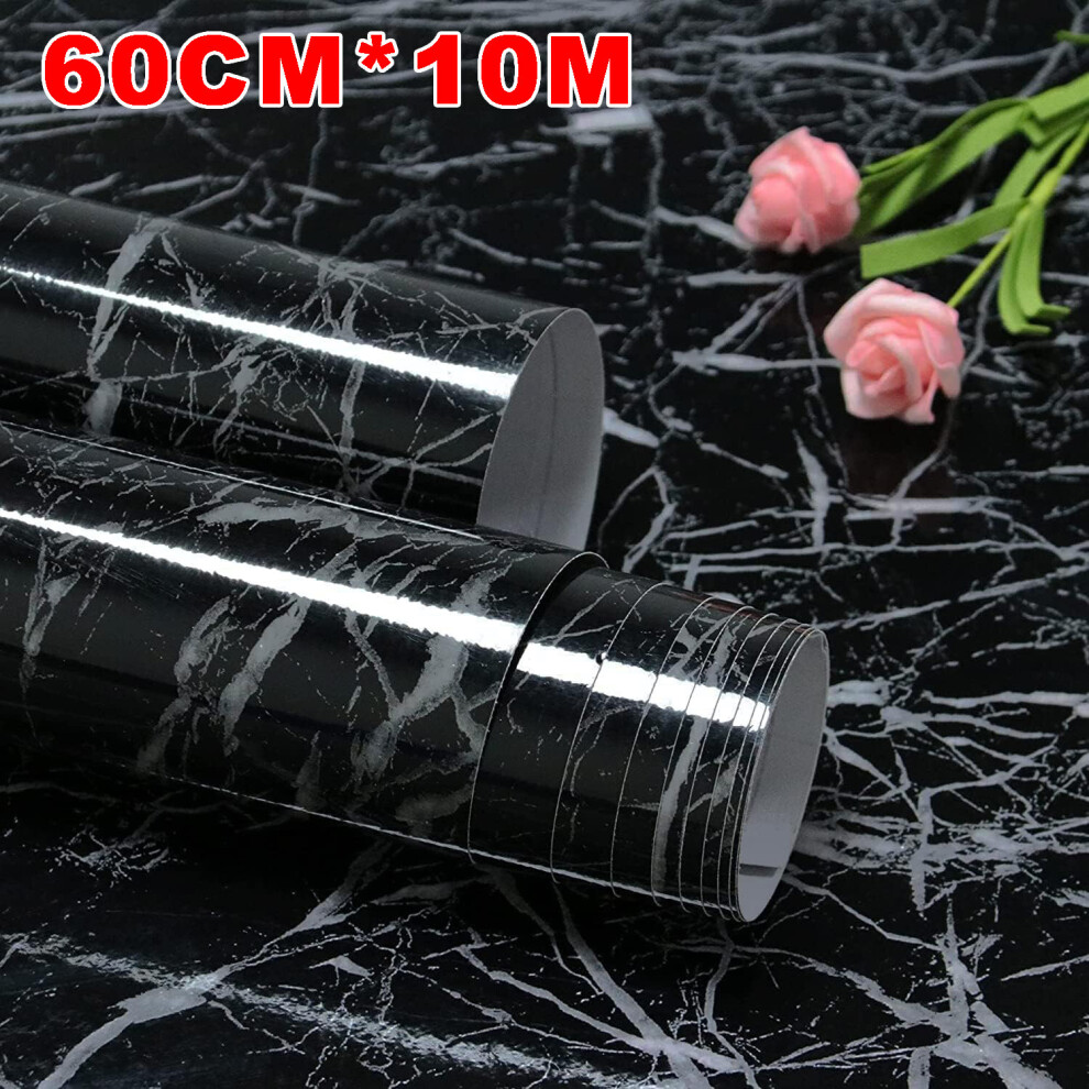 (Black Marble - 60cm*10m) Marble Wallpaper Vinyl Sticky Back Plastic Roll UK