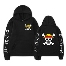 (S, Black) ONE PIECE Anime Sweatshirt Casual Long Sleeve Hooded Top Women Men Hoodie Pocket Pullover