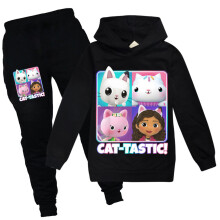 (7-8 Years, Black) Gabby's Dollhouse Cat-Tastic Print Kids Tracksuit Girl Tops Pants Trousers Outfit Set Sportswear