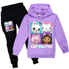 (7-8 Years, Purple) Gabby's Dollhouse Cat-Tastic Print Kids Tracksuit Girl Tops Pants Trousers Outfit Set Sportswear