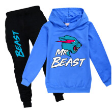 (11-12 Years, Dark Blue) Kids Boys Girls Mr Beast Casual Hoodie Hooded Jumper Pullover Tops + Pants Trousers Suit Tracksuit Sets 7-14Y