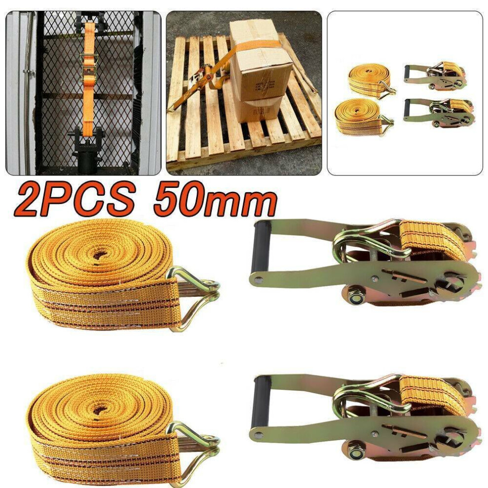2x Heavy Duty Ratchet Tie Down Straps 50mm 6 Meter Lashing Cargo