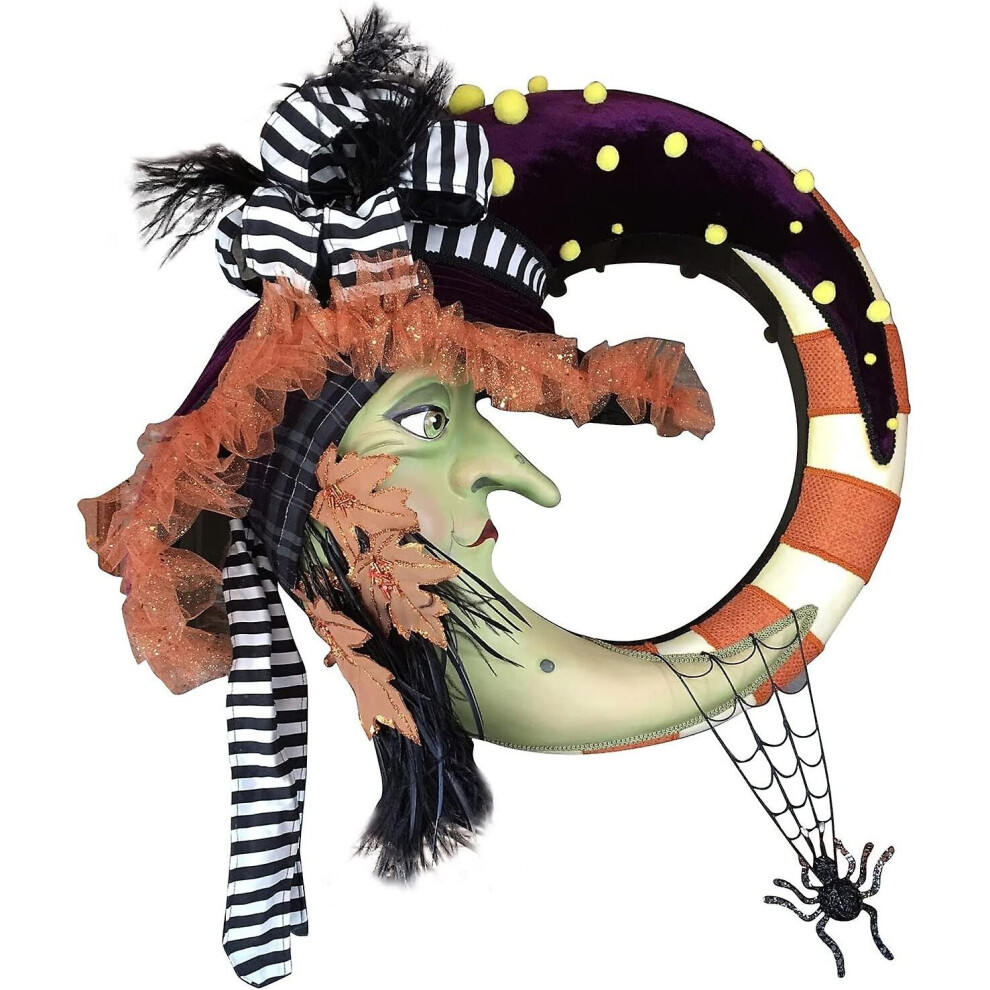Moon Witch Wreath Halloween Decoration Door Ornament
