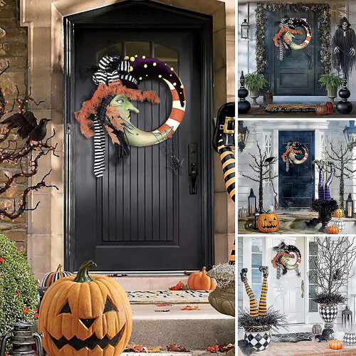 Moon Witch Wreath Halloween Decoration Door Ornament 1