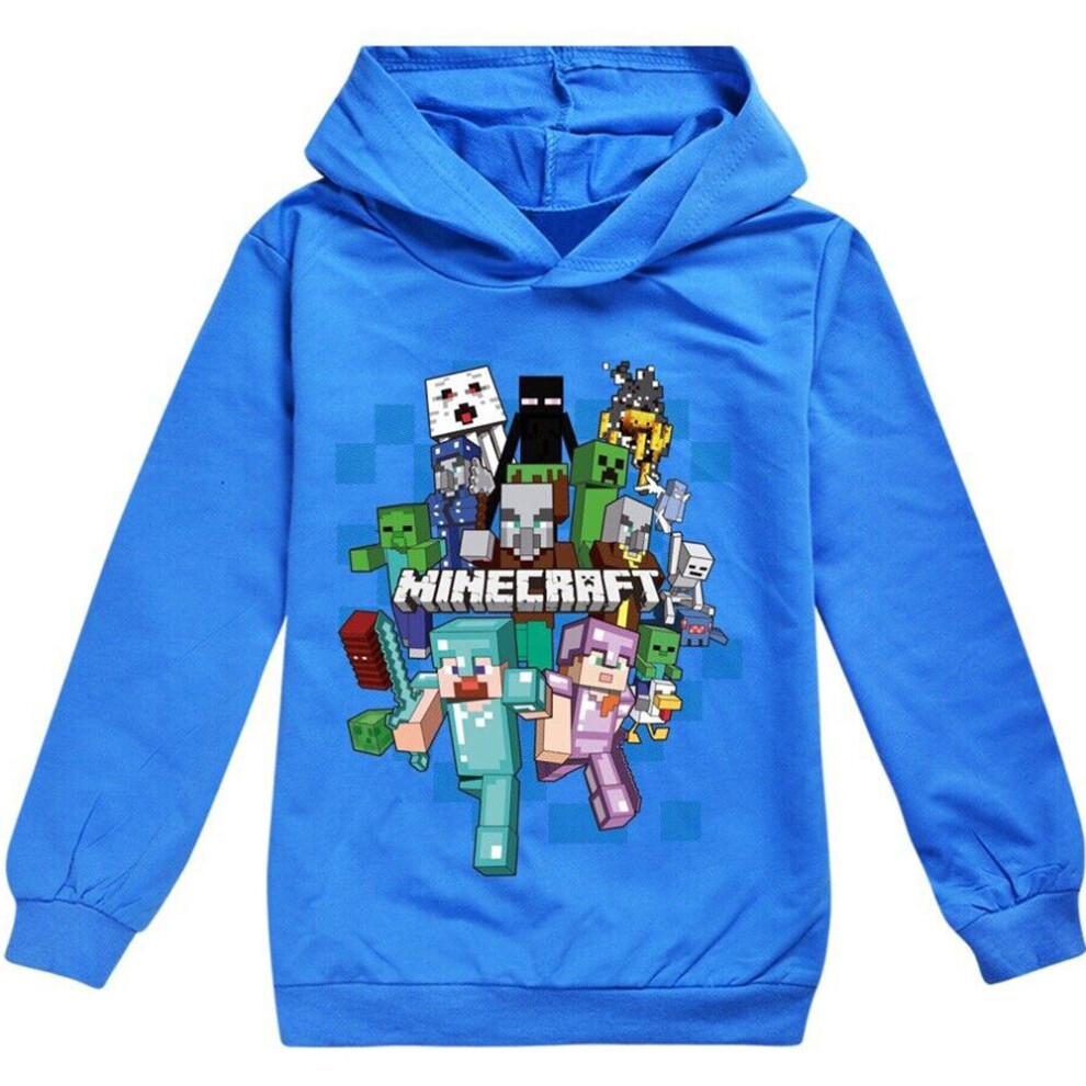 (9-10 Years, Blue) Kids Boys Girls Game Minecraft Hoodie Long Sleeve Hooded Sweatshirt Pullover Tops