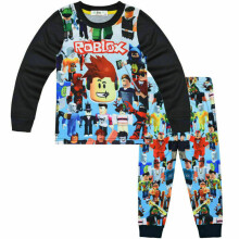 (8-9 Years, Black) Kids Boys Roblox Printed Pyjamas Set Long Sleeve Cartoon Tops Pants Tracksuit